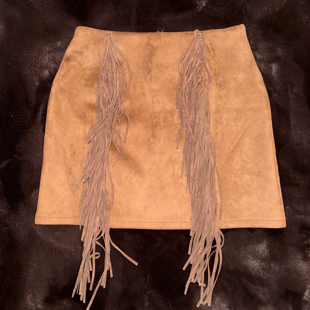 Tan Fringe Suede Skirt